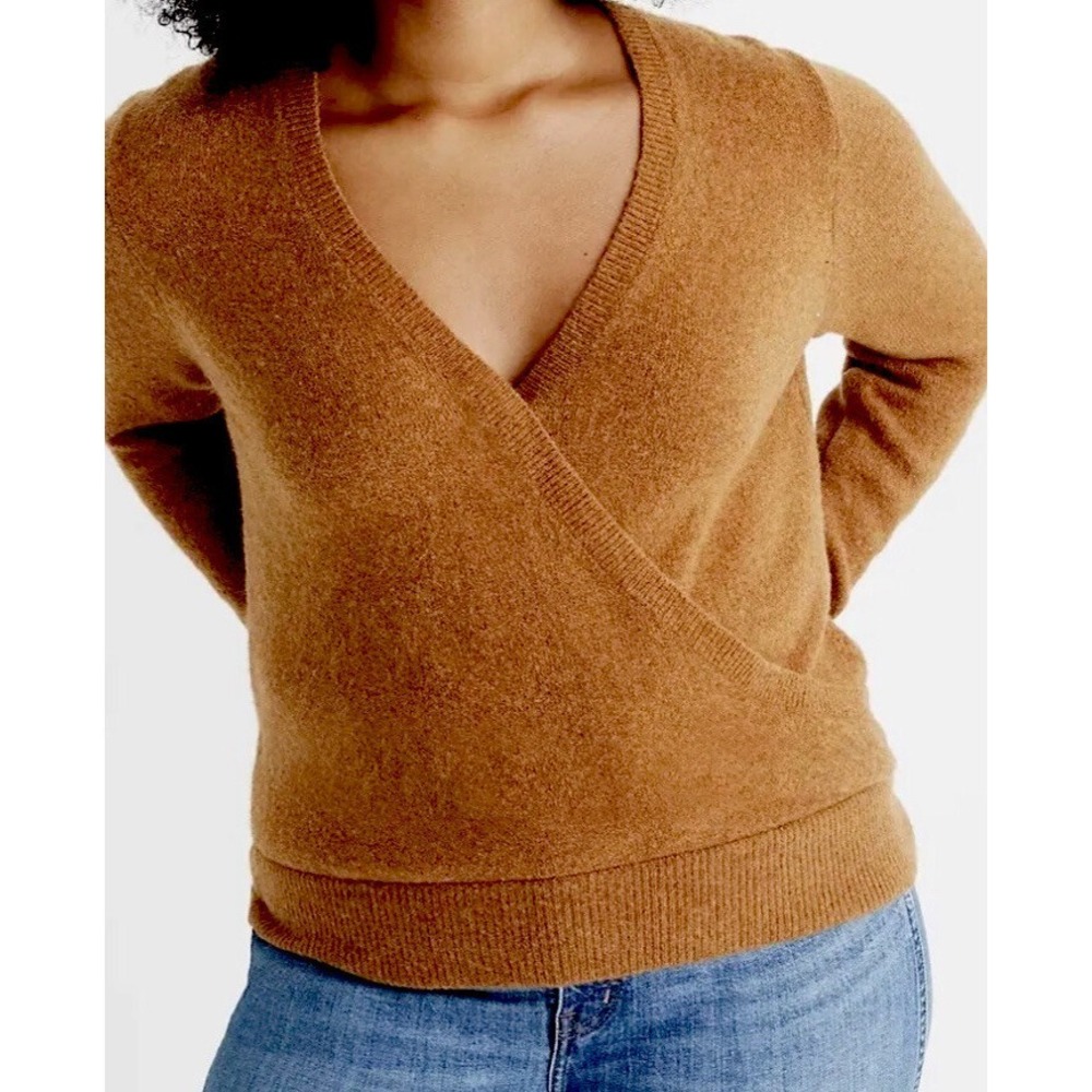 Madewell Wool Sweater Size XS Faux Wrap  Front Brown Wool/Alpaca Blend - Soft